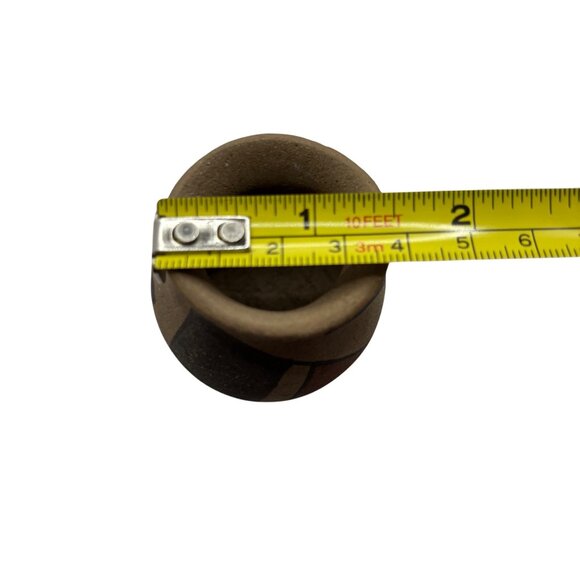 Vintage Handmade Miniature Clay Pot Geometric Painted Design Rounded Bottom - Picture 6 of 8